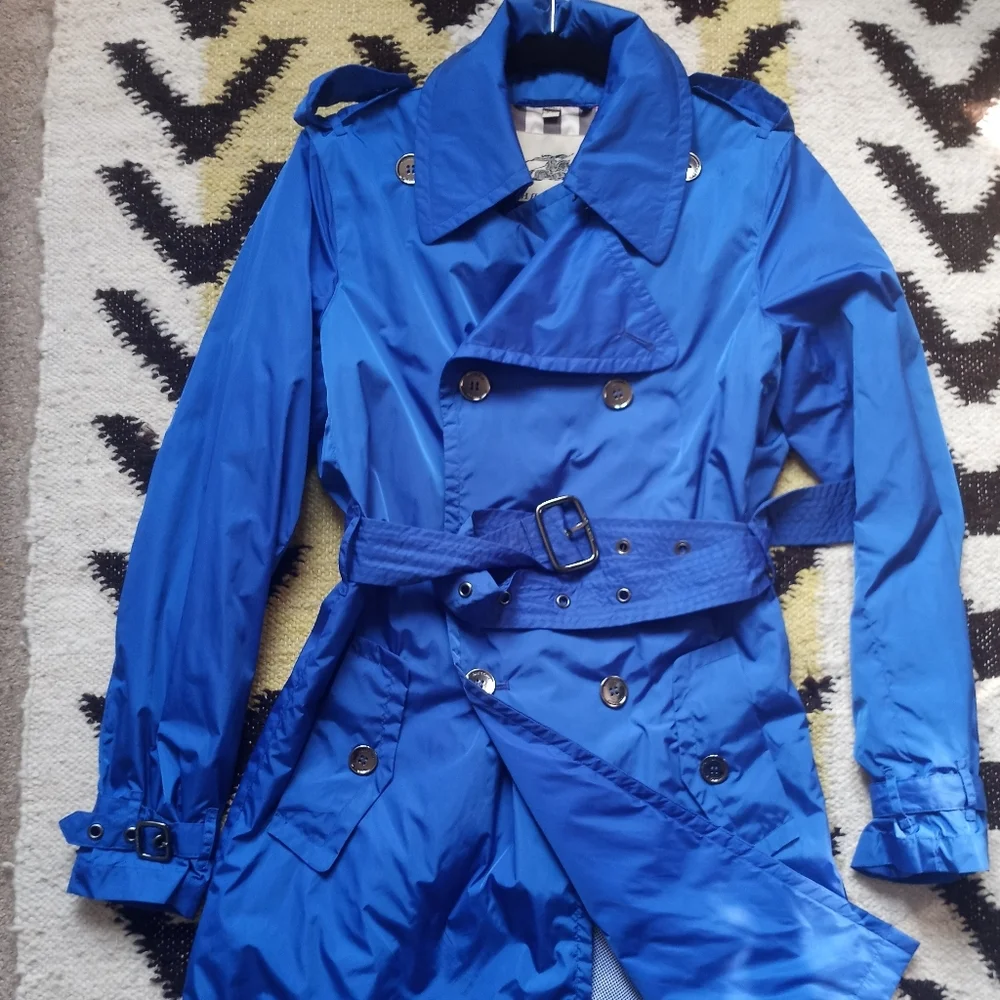 Burberry Blue Windbreaker Nylon Trench Coat - Picture 8 of 16